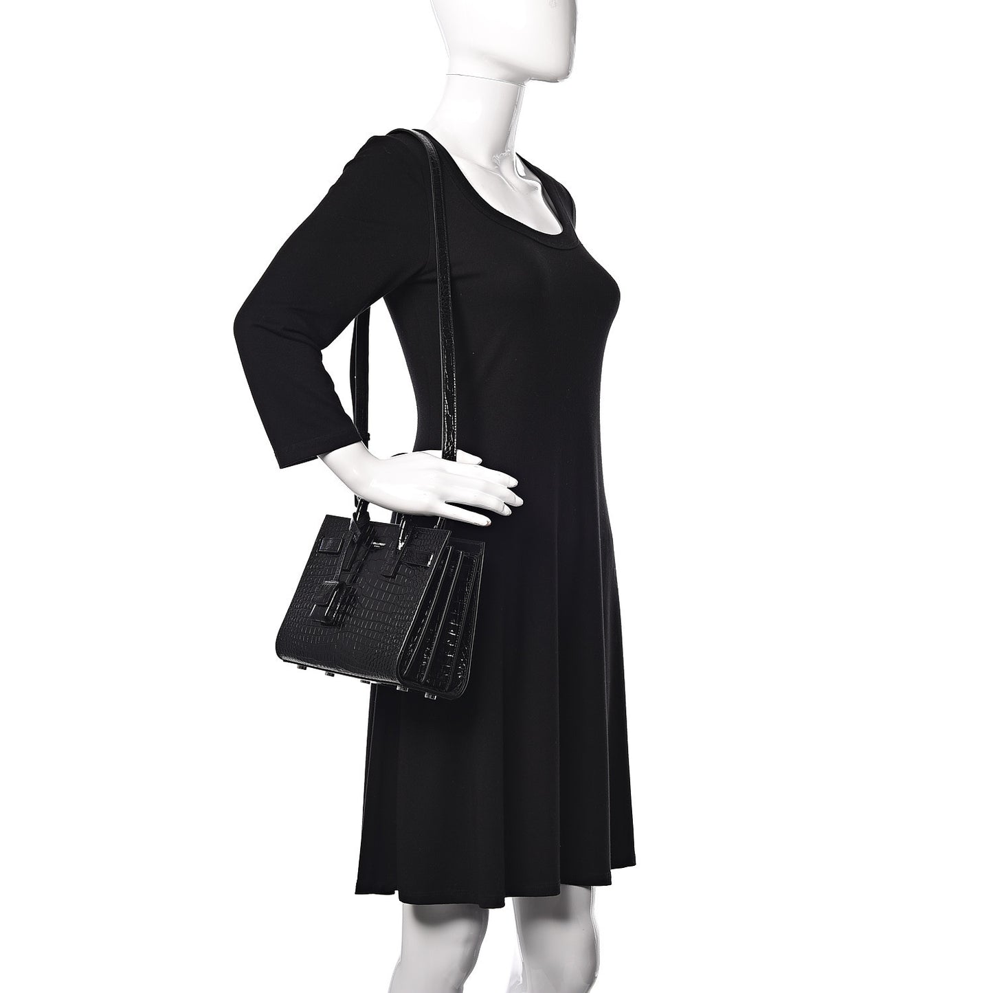 Calfskin Crocodile Embossed Nano Sac De Jour Black