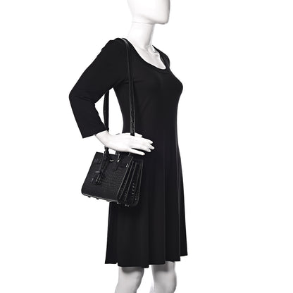 Saint Laurent Calfskin Crocodile Embossed Nano Sac De Jour Black 2 of 10
