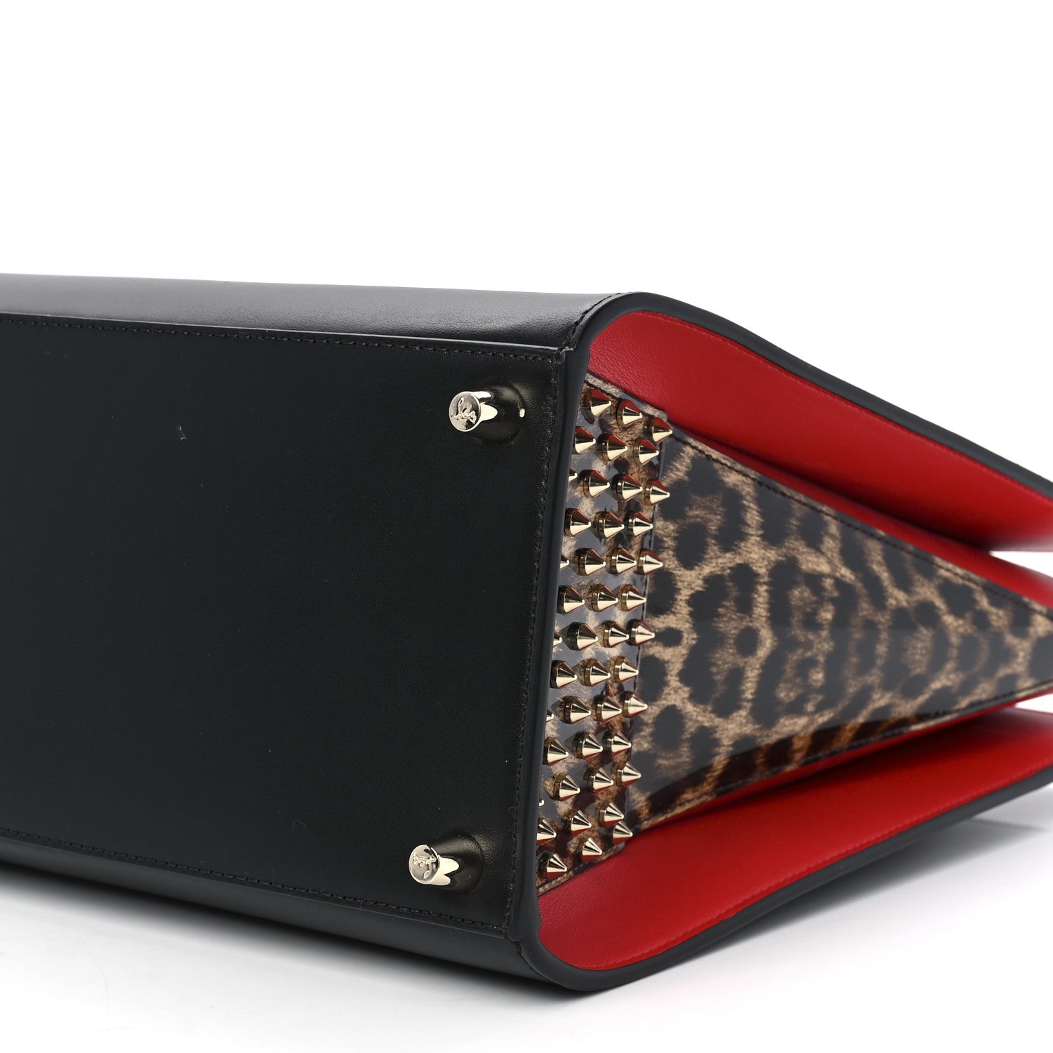 Christian Louboutin Calfskin Patent Leopard Spiked Large Paloma Black 11 of 12