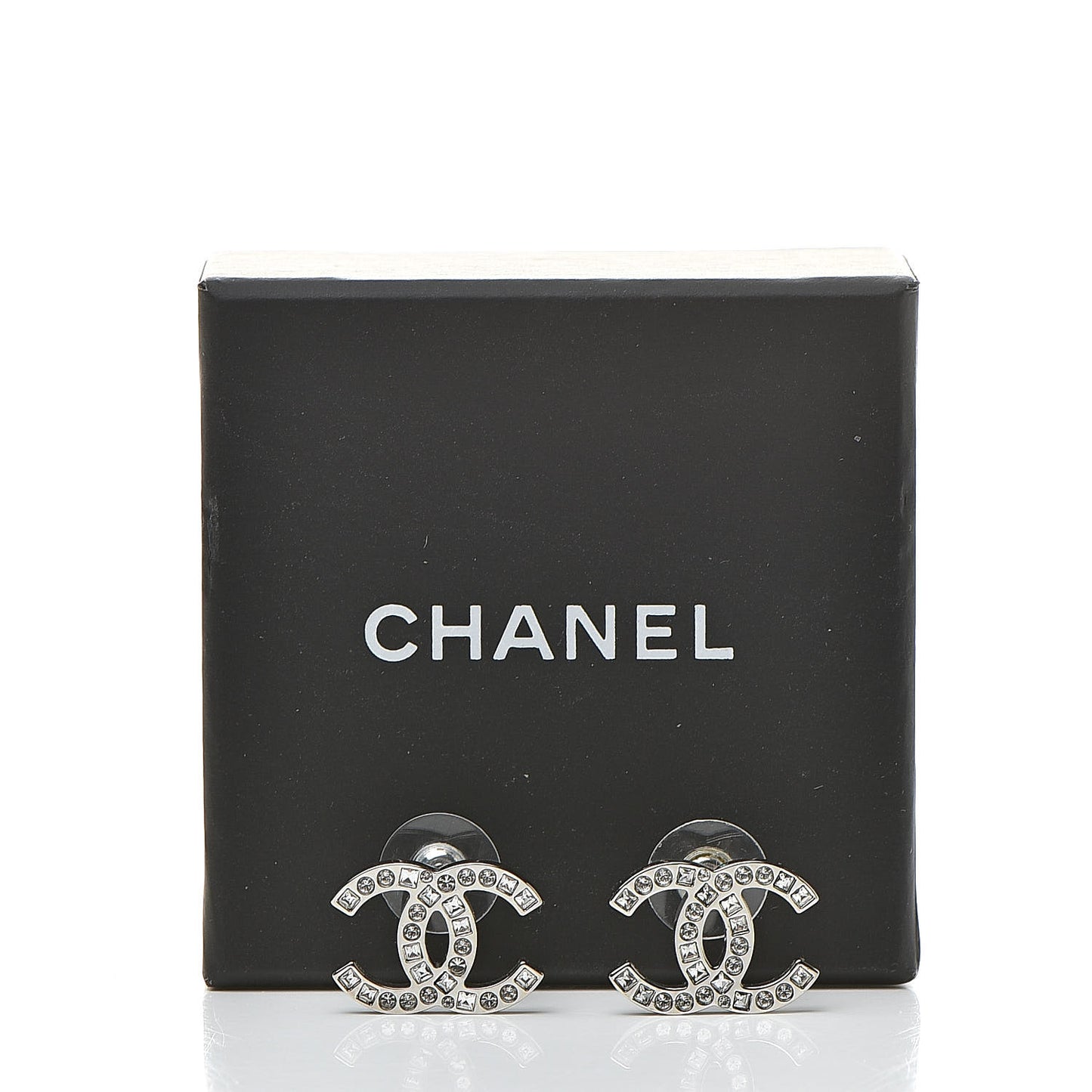 Baguette Crystal CC Earrings Silver