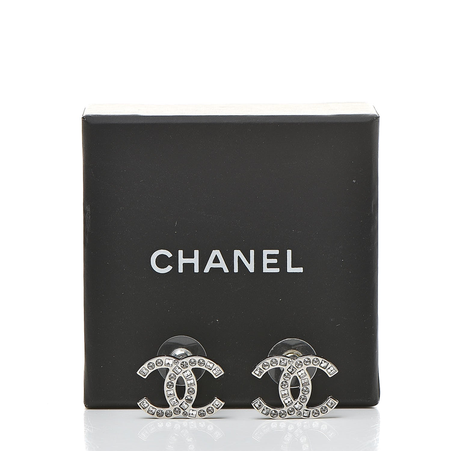 Chanel Baguette Crystal CC Earrings Silver 6 of 6
