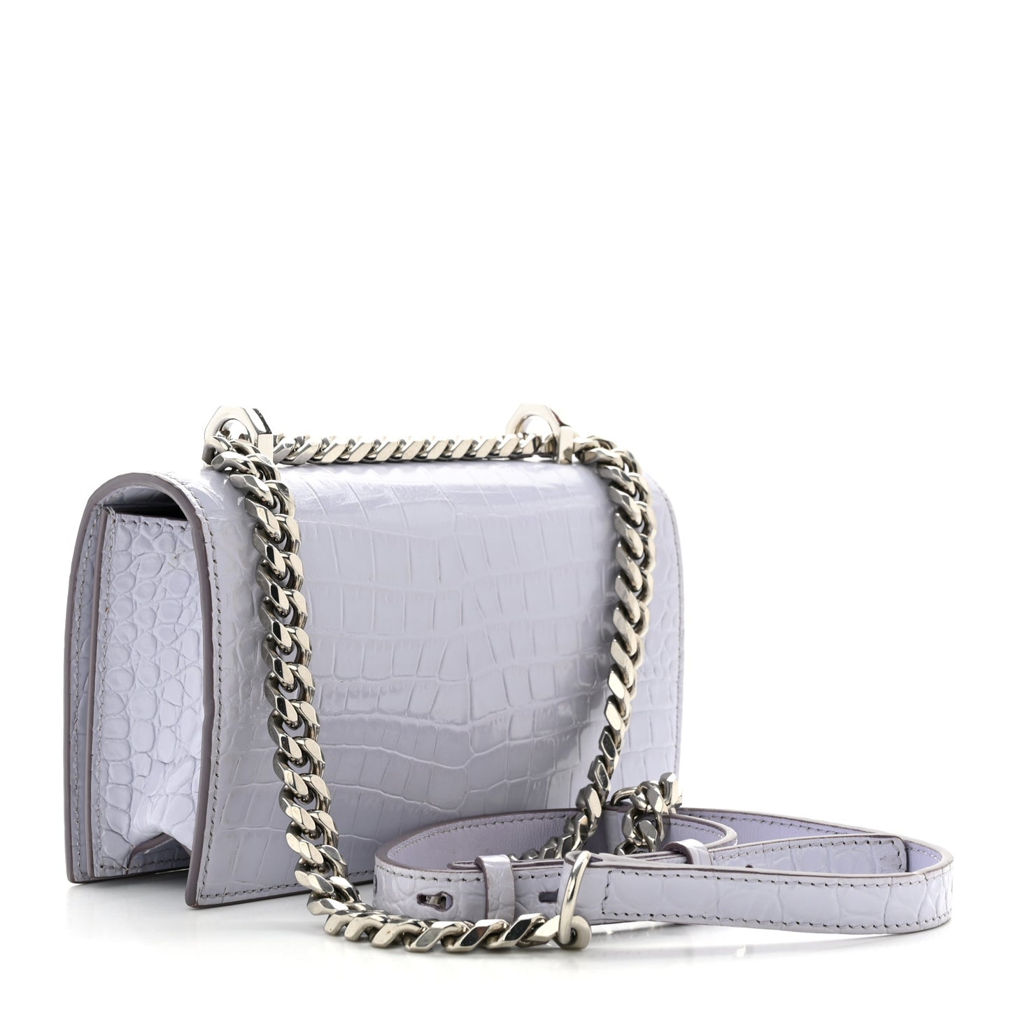 Shiny Crocodile Embossed Jeweled Satchel Lavender