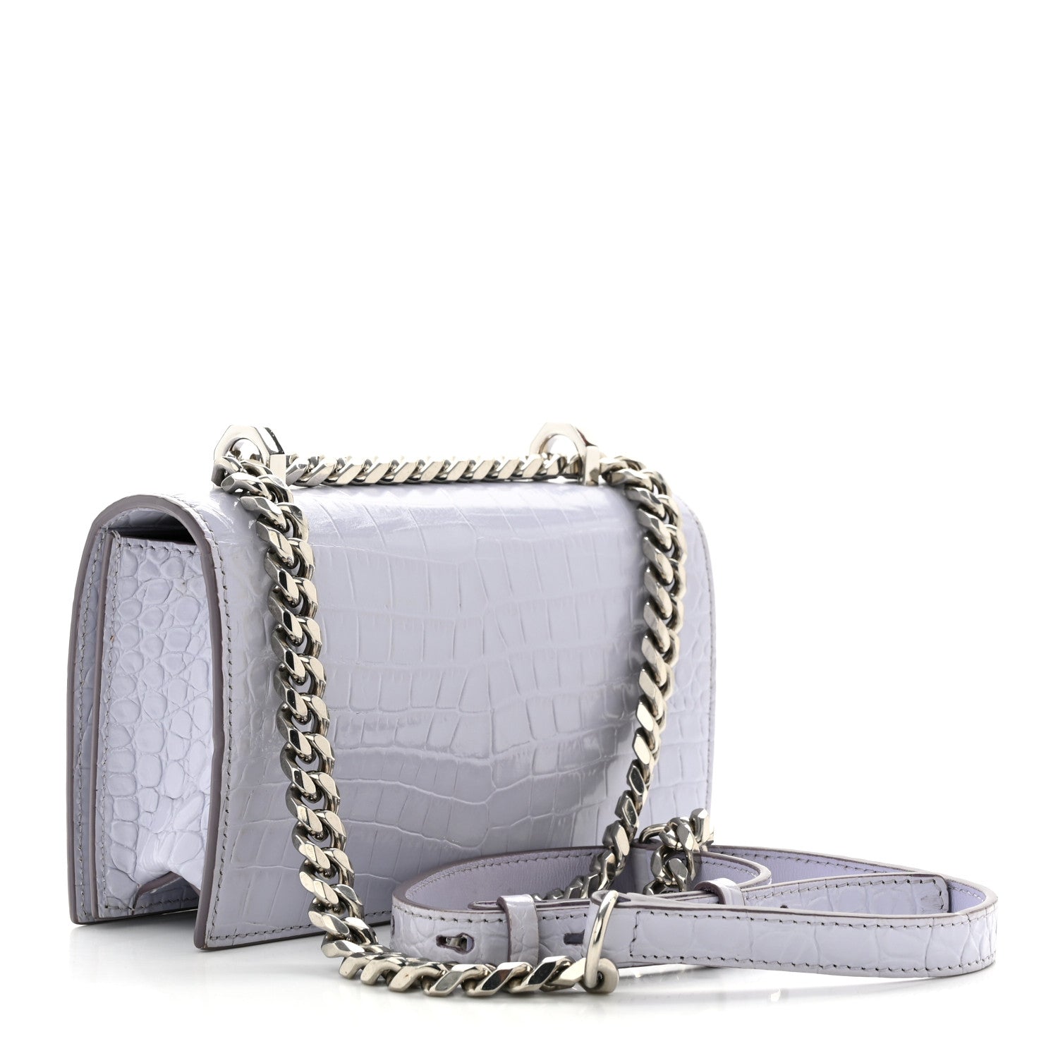 Alexander McQueen Shiny Crocodile Embossed Jeweled Satchel Lavender 3 of 13