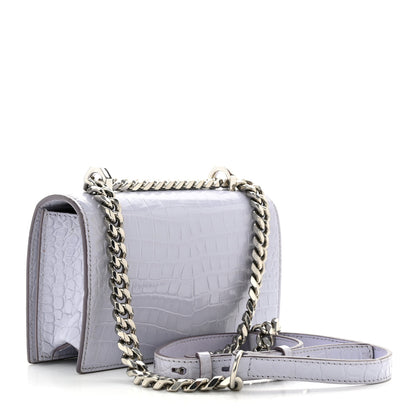 Alexander McQueen Shiny Crocodile Embossed Jeweled Satchel Lavender 3 of 13