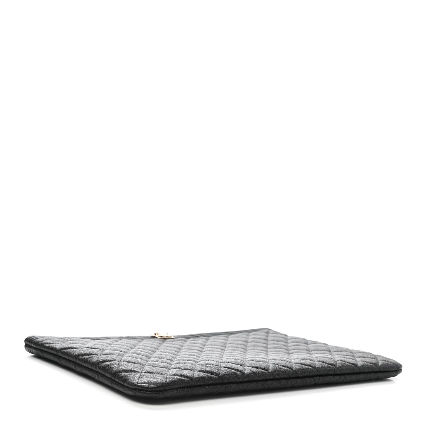 Lambskin Quilted Large Boy Zip Pouch Black