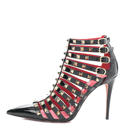 Valentino Garavani Patent Rockstud Alcove Cage 100mm Booties 39 Black 1 of 7