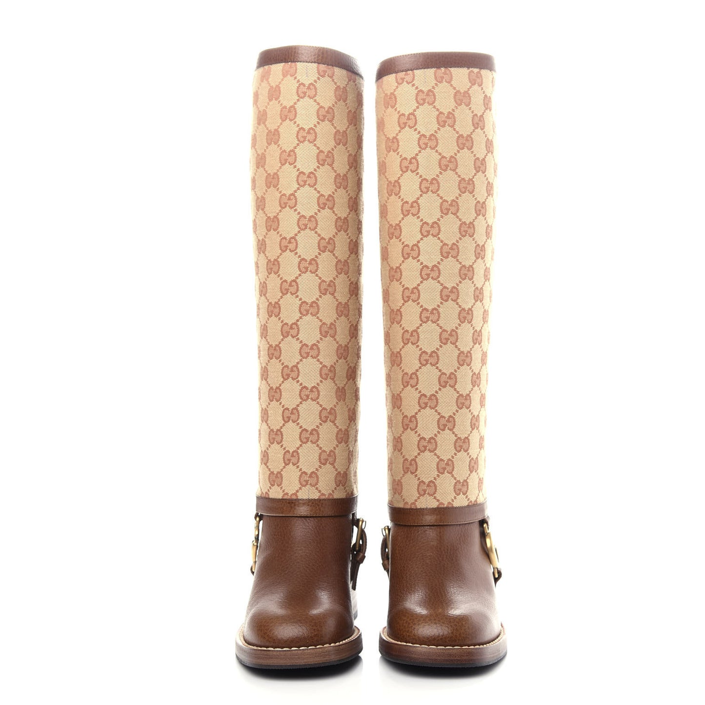 GG Monogram Calfskin Lola Tall Boots 36 Beige Ruggine Cuir