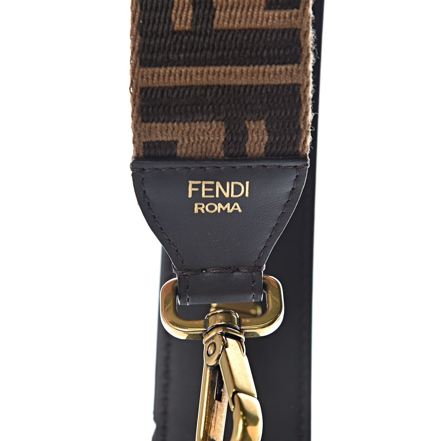 Fendi Ribbon Vitello Century FF 1974 Flat Studded Strap You Fango Marrone Ebano 4 of 4