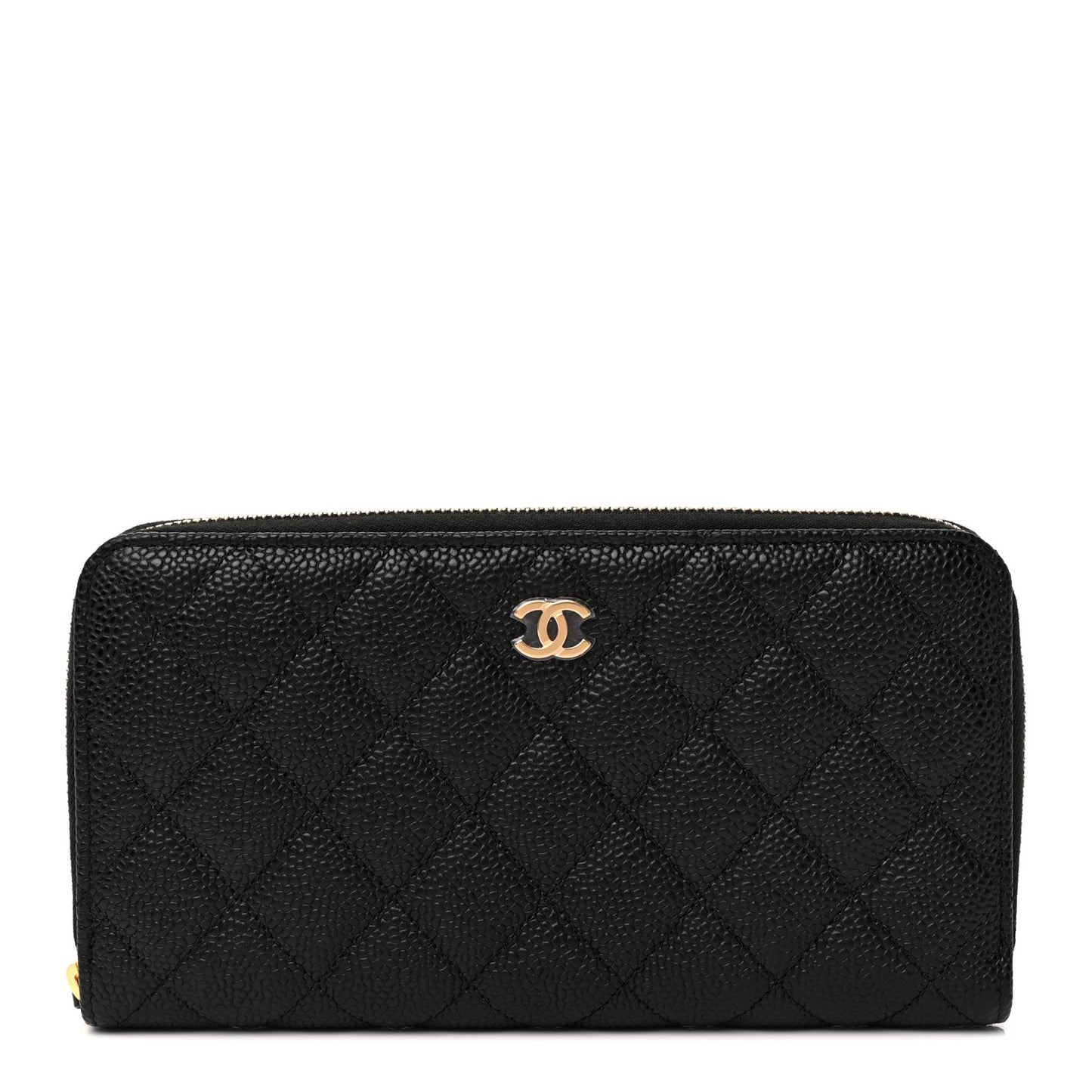 Caviar Quilted Large Gusset Zip Around Wallet Black
