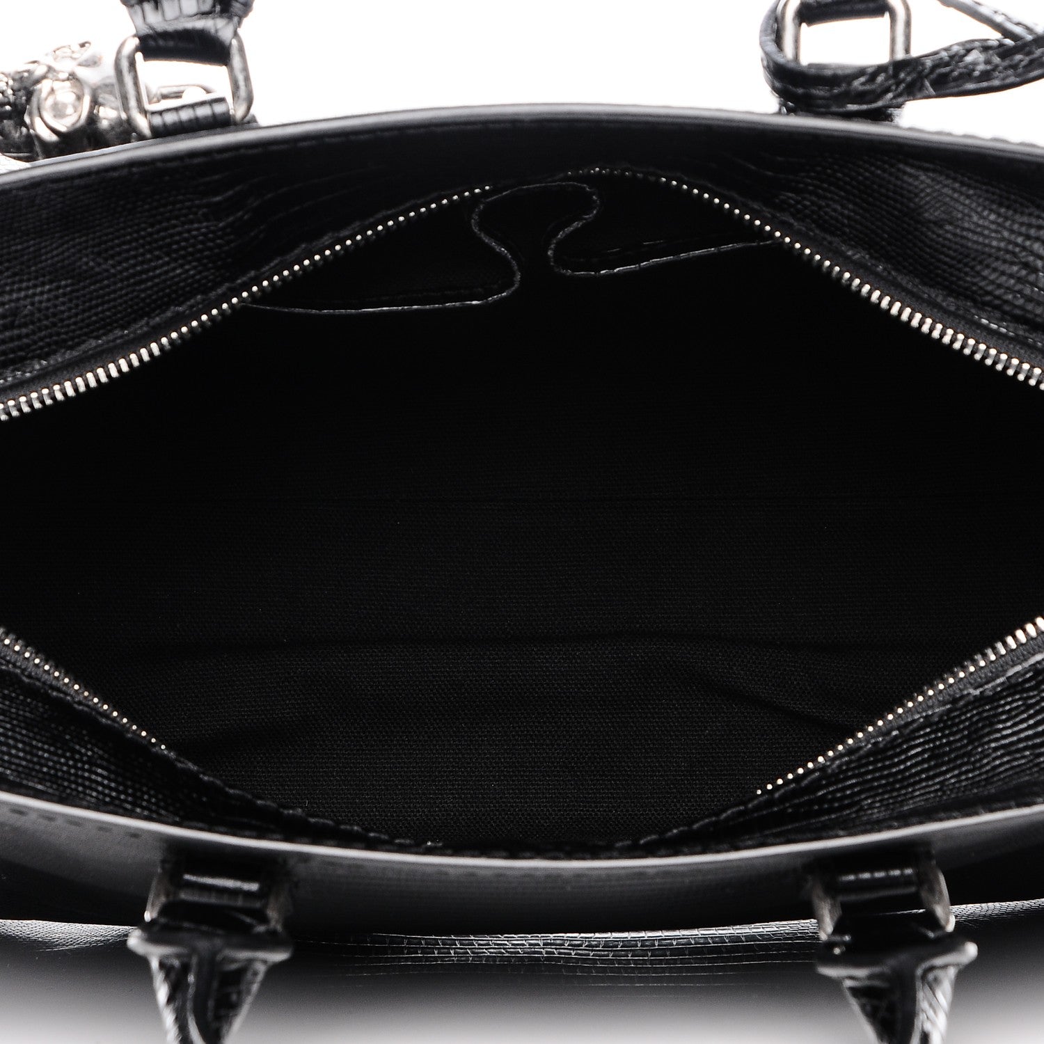 Alexander McQueen Calfskin Lizard Embossed Small Skull Padlock Zip Around Tote Black 5 of 7