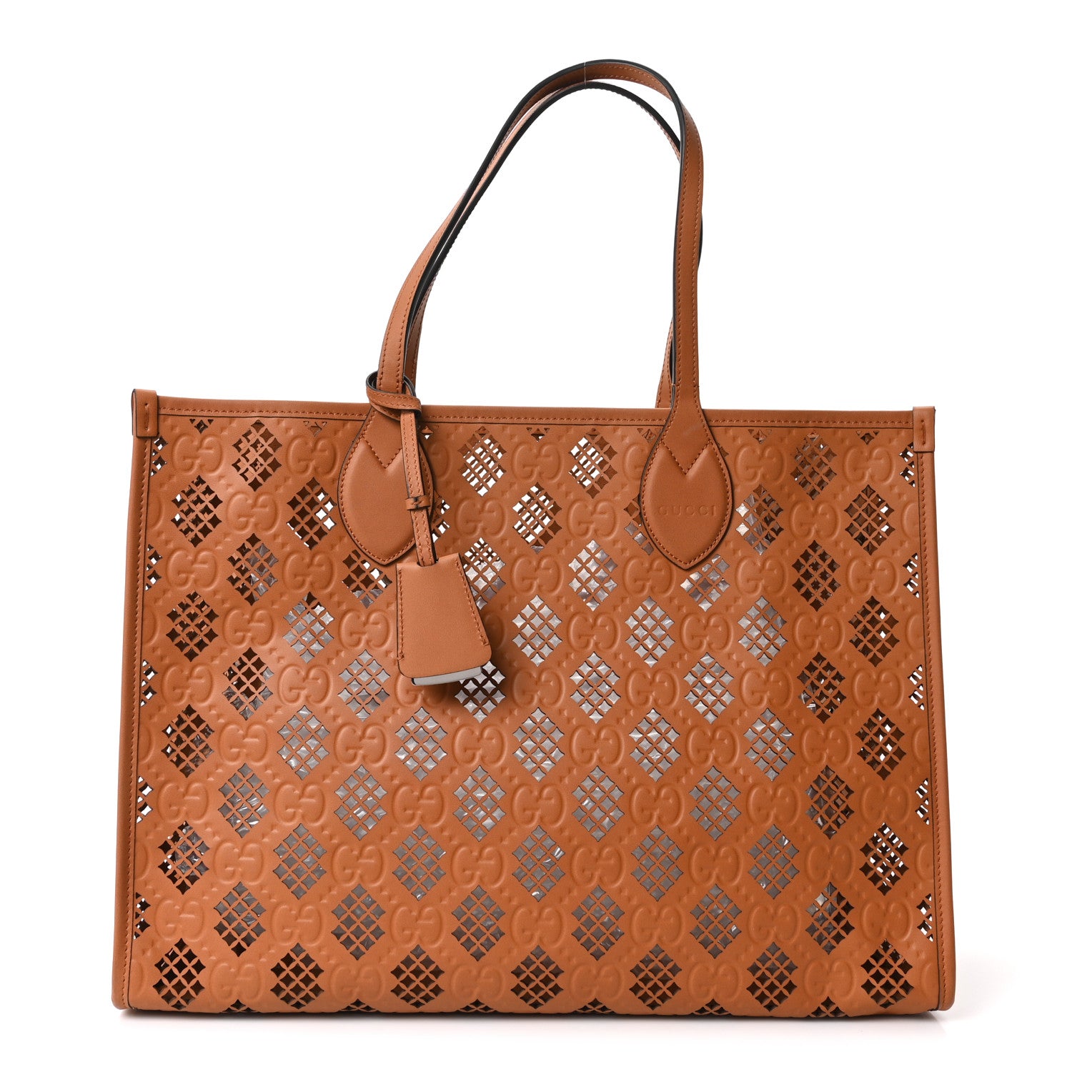 Gucci Calfskin GG Monogram Diamond Cut Medium Ophidia Tote Bag Brown 1 of 9