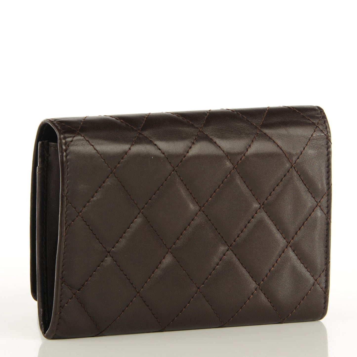 Calfskin Quilted Cambon Quilted Flap Wallet Dark Brown