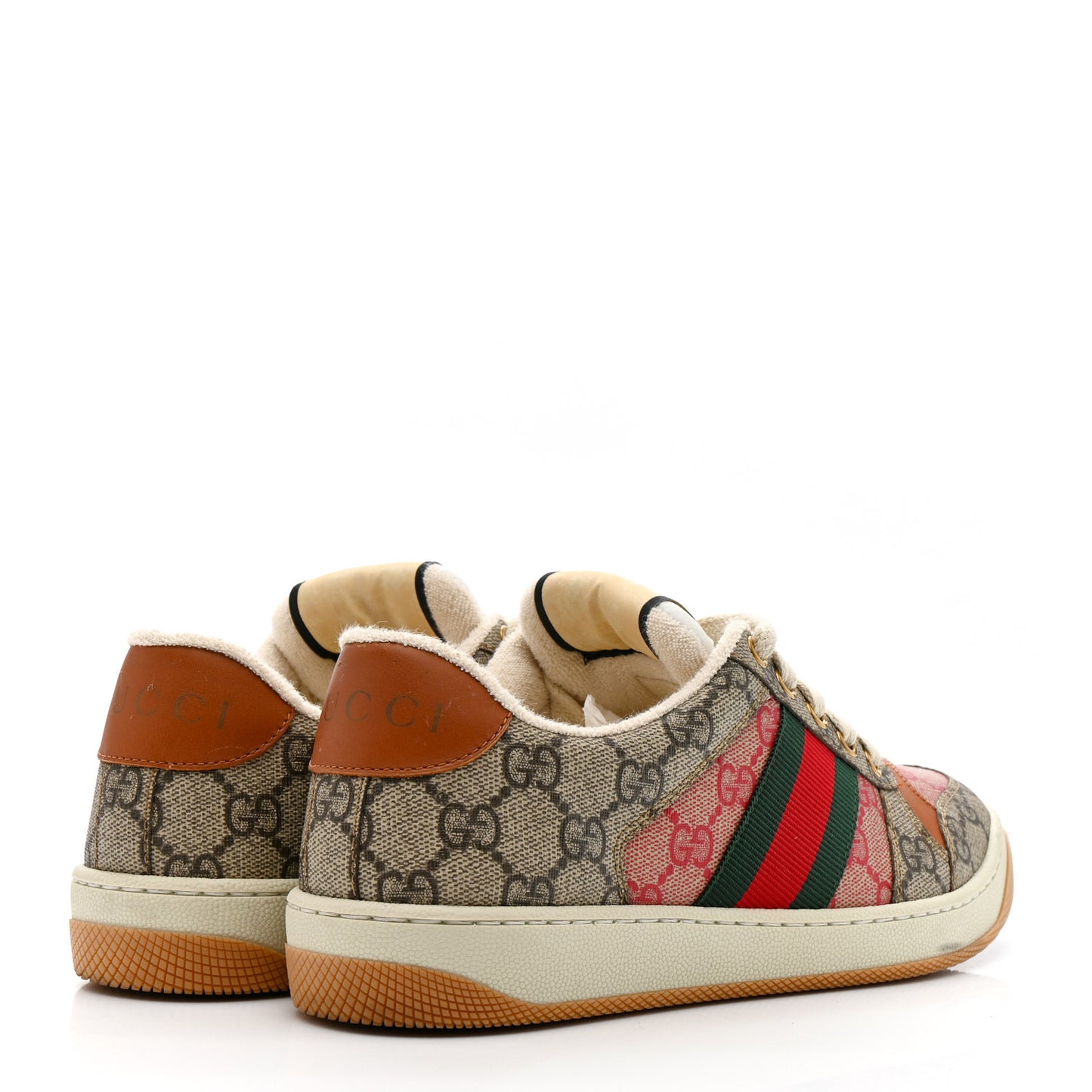 GG Supreme Monogram Harness Calfskin Web Womens Screener Sneakers 37.5 Beige Ebony Rosso Harness Brown