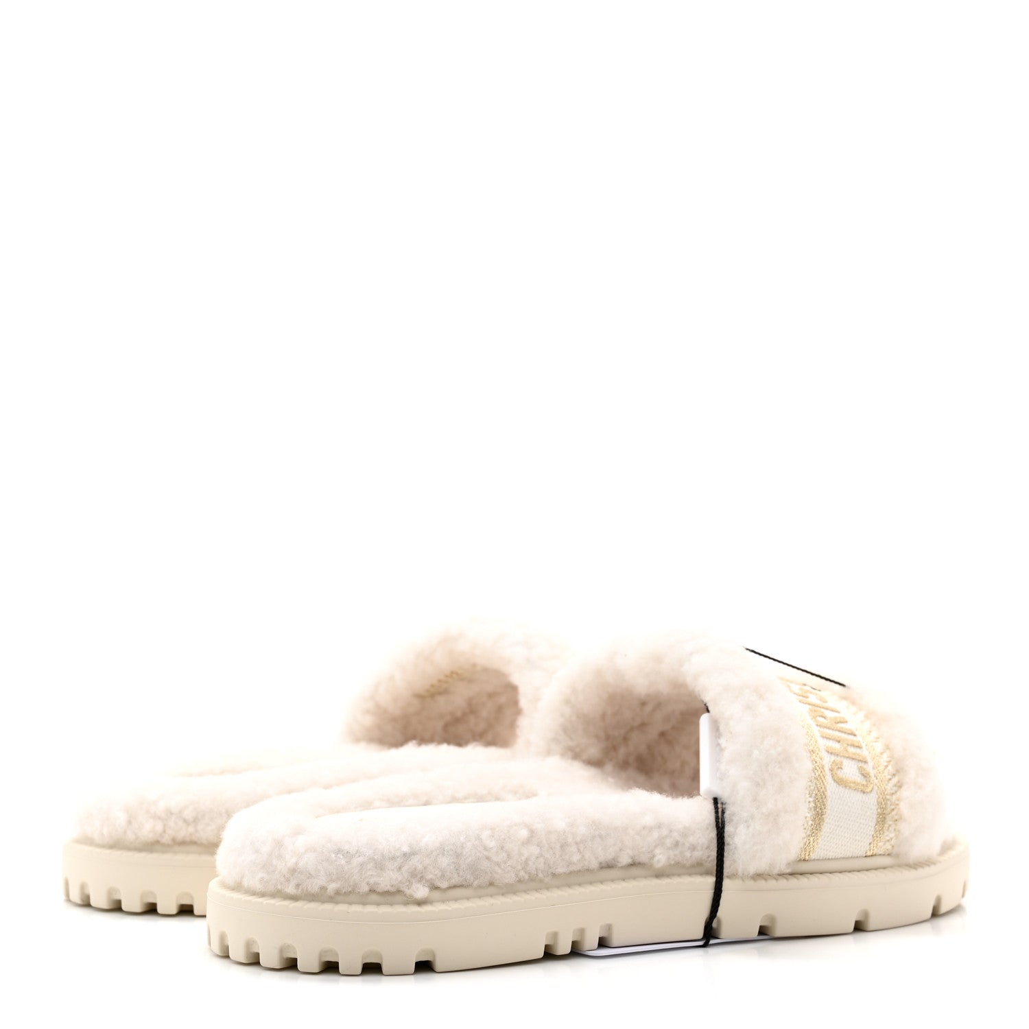 Christian Dior Shearling Canvas Lurex Embroidered Dway 10mm Slide Sandals 40 Natural Platinum 4 of 9