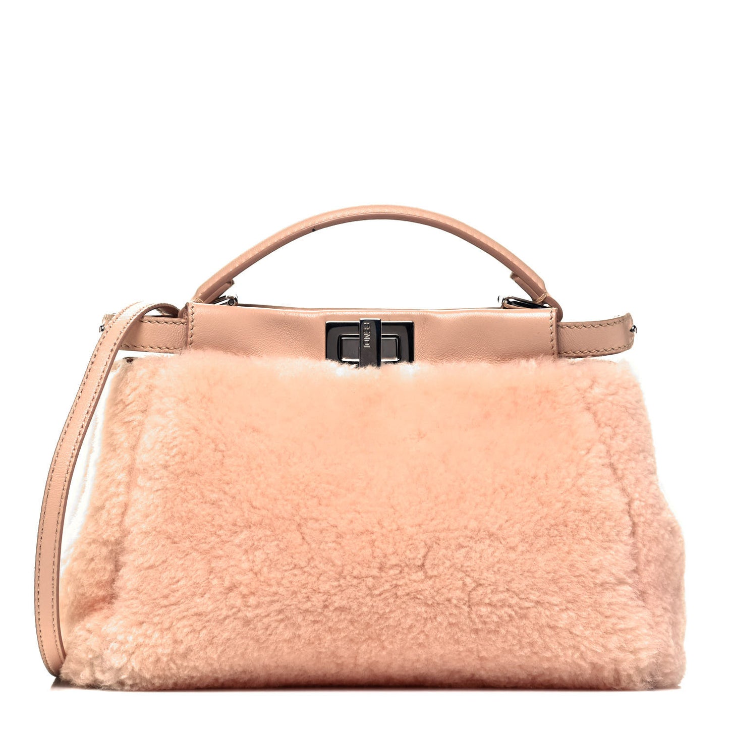 Shearling Shiny Nappa Mini Peekaboo Iconic Satchel Light Rose