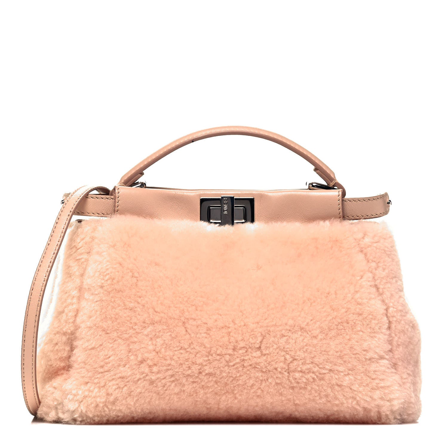 Fendi Shearling Shiny Nappa Mini Peekaboo Iconic Satchel Light Rose 1 of 10