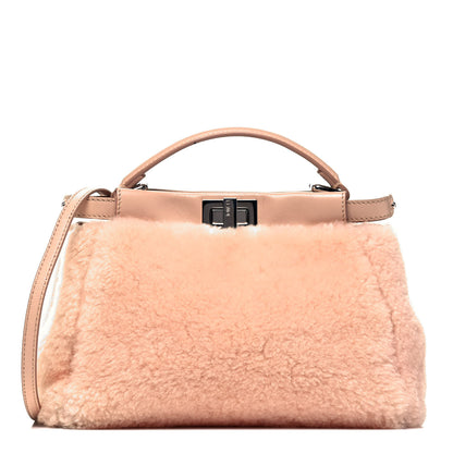 Fendi Shearling Shiny Nappa Mini Peekaboo Iconic Satchel Light Rose 1 of 10