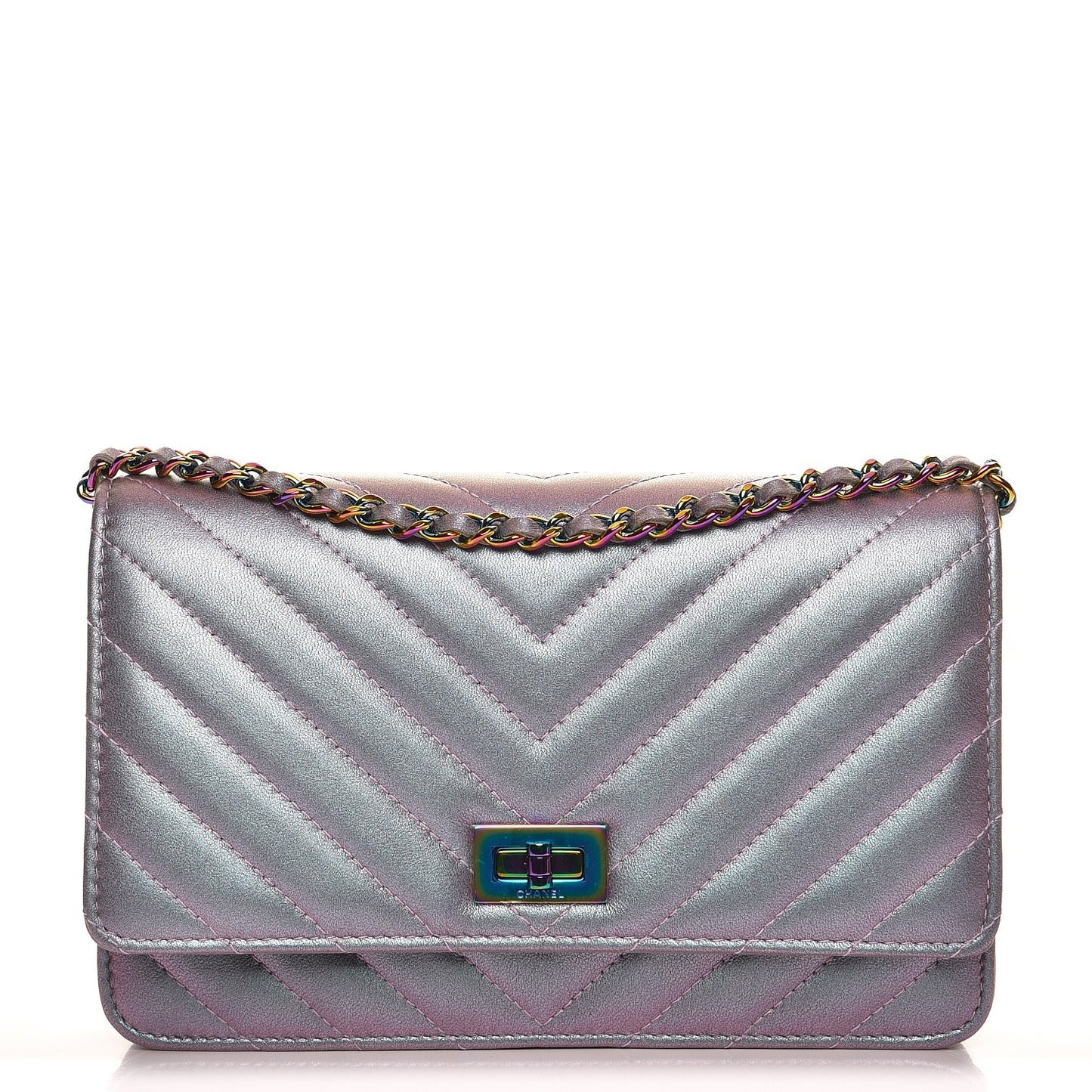 Iridescent Lambskin Chevron Quilted Reissue Wallet On Chain WOC Light Purple