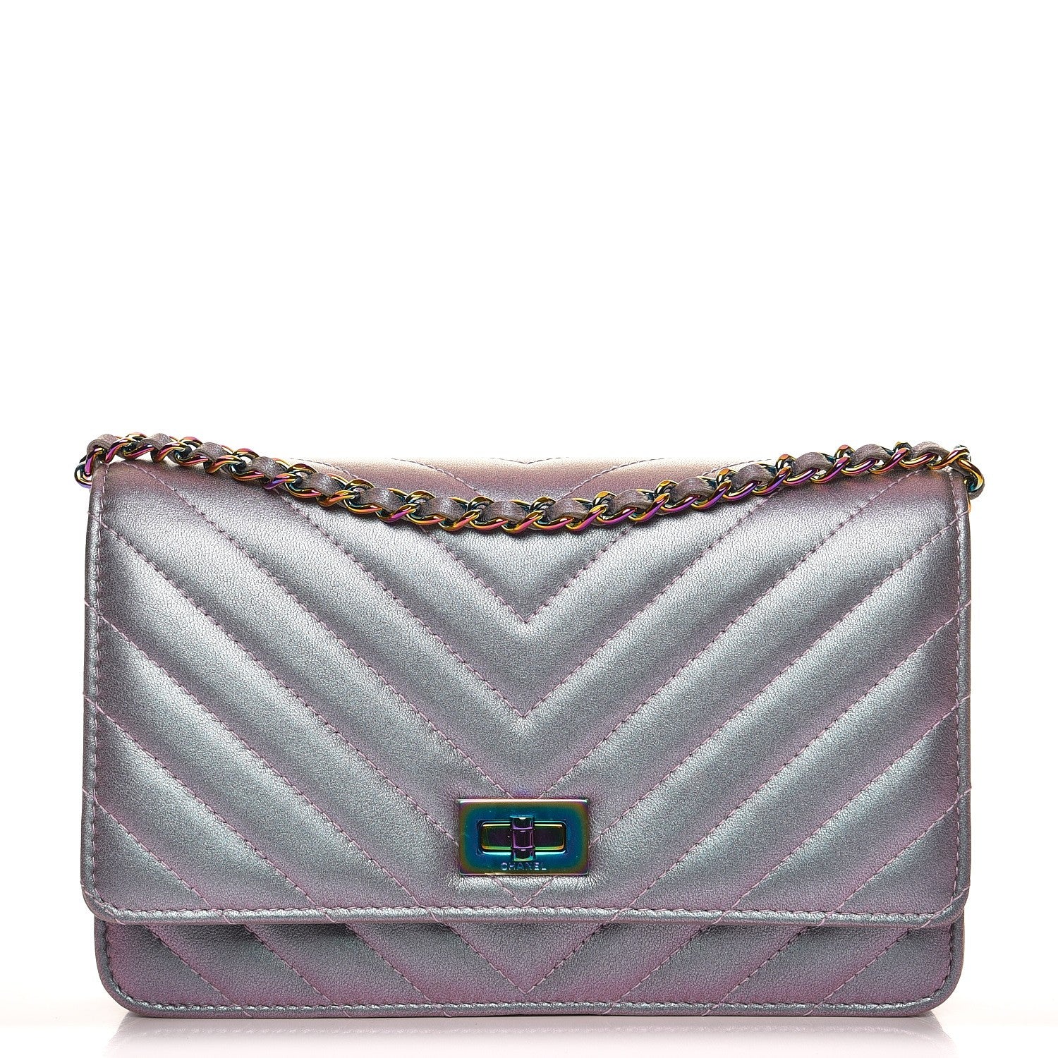 Chanel Iridescent Lambskin Chevron Quilted Reissue Wallet On Chain WOC Light Purple 1 of 9