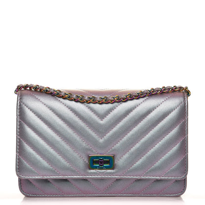 Chanel Iridescent Lambskin Chevron Quilted Reissue Wallet On Chain WOC Light Purple 1 of 9