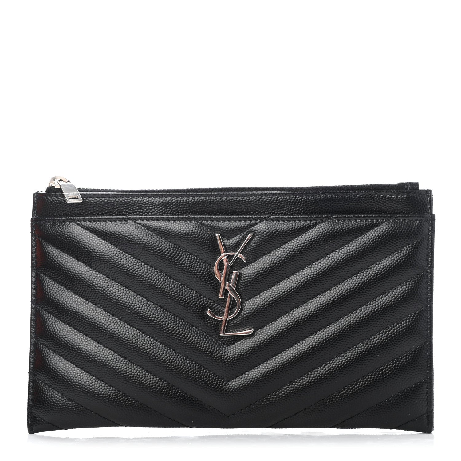 Saint Laurent Grain De Poudre Chevron Monogram Bill Pouch Black 1 of 4