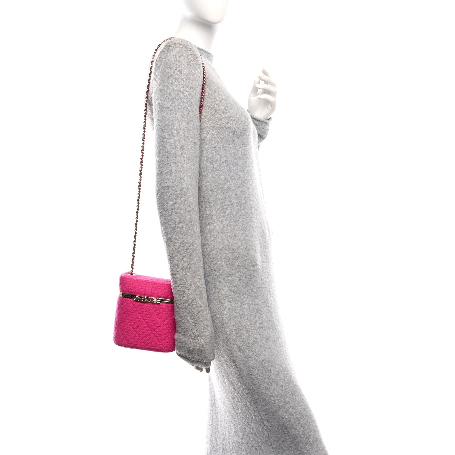 Chanel Tweed Quilted Small Vanity Case Fuchsia 2 of 10
