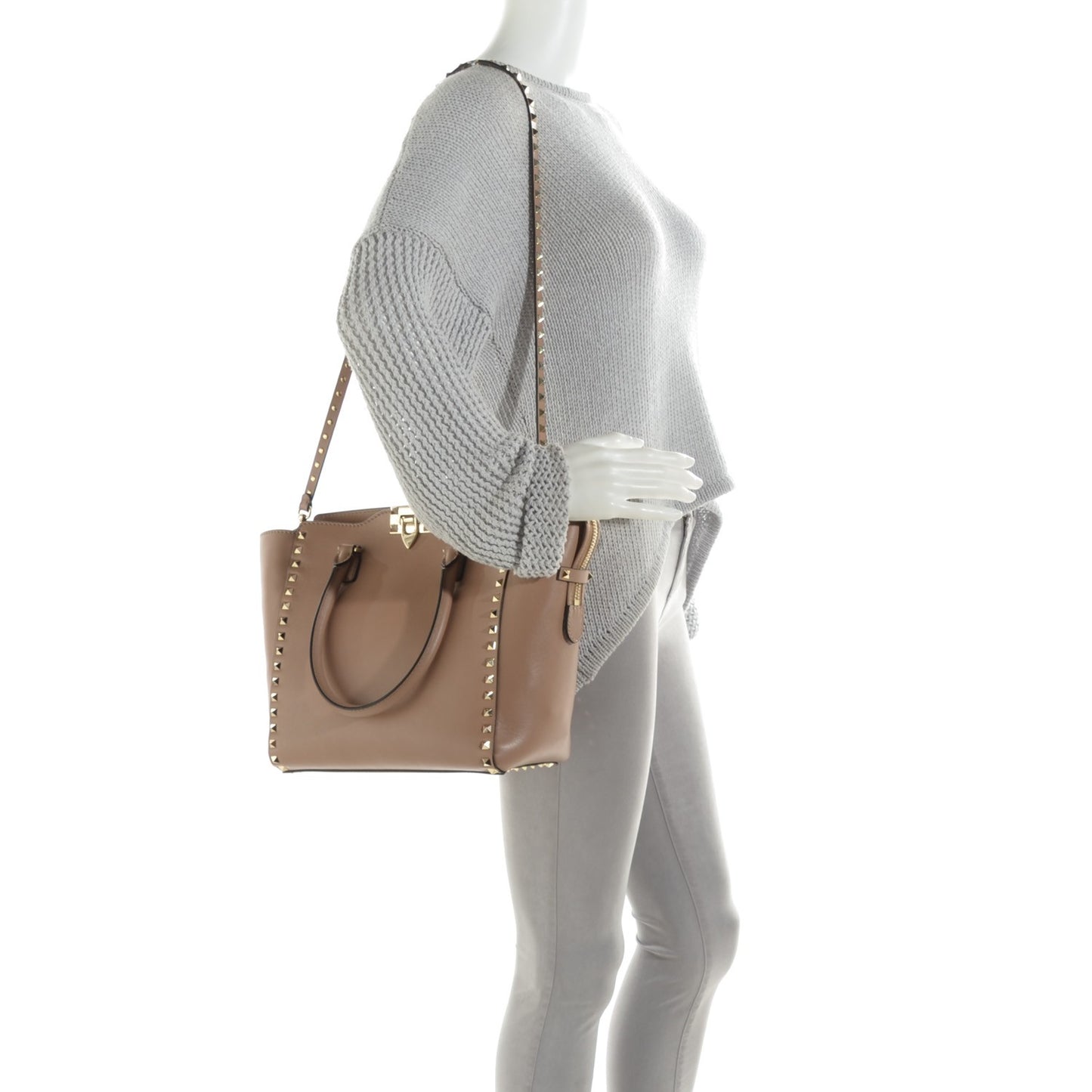Vitello Rockstud Double Handle Tote Alpaca