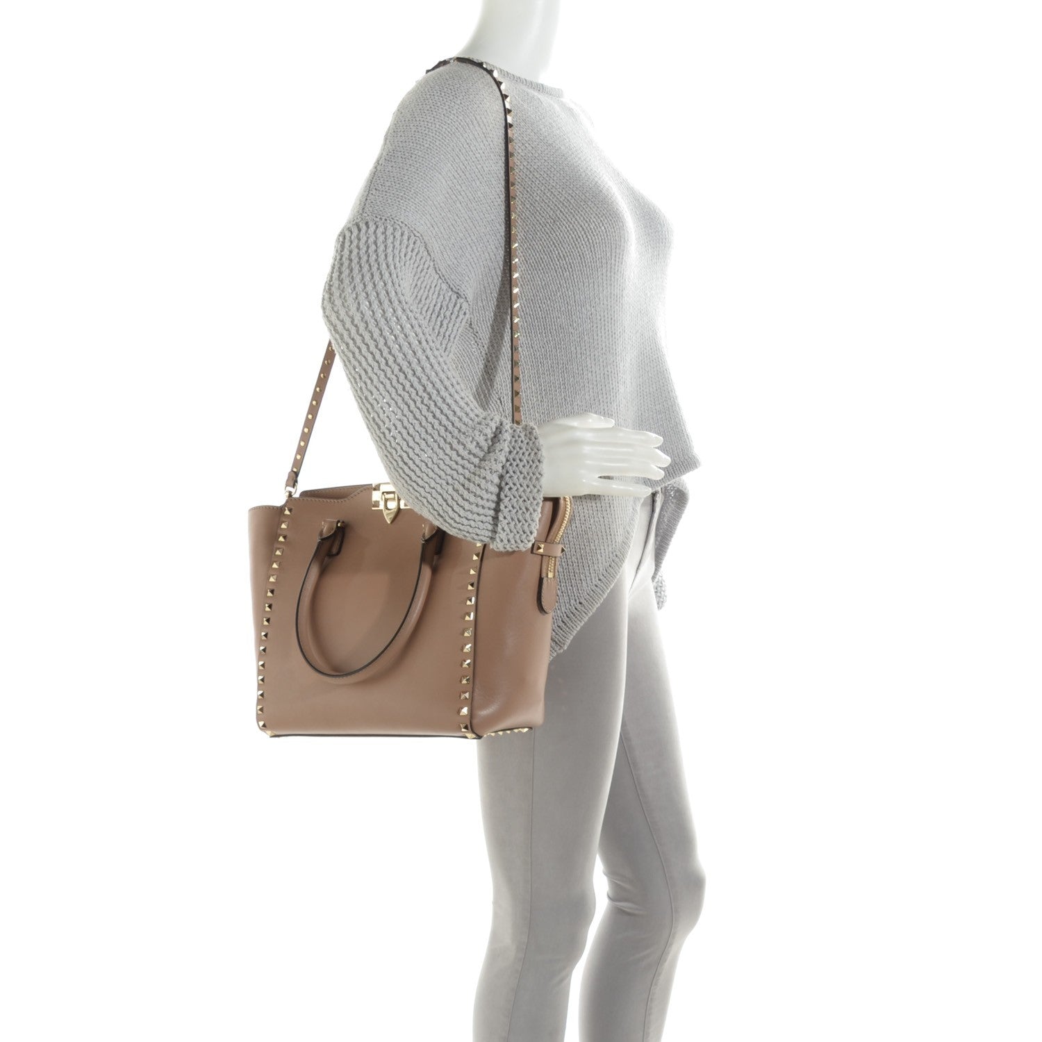 Valentino Garavani Vitello Rockstud Double Handle Tote Alpaca 2 of 8