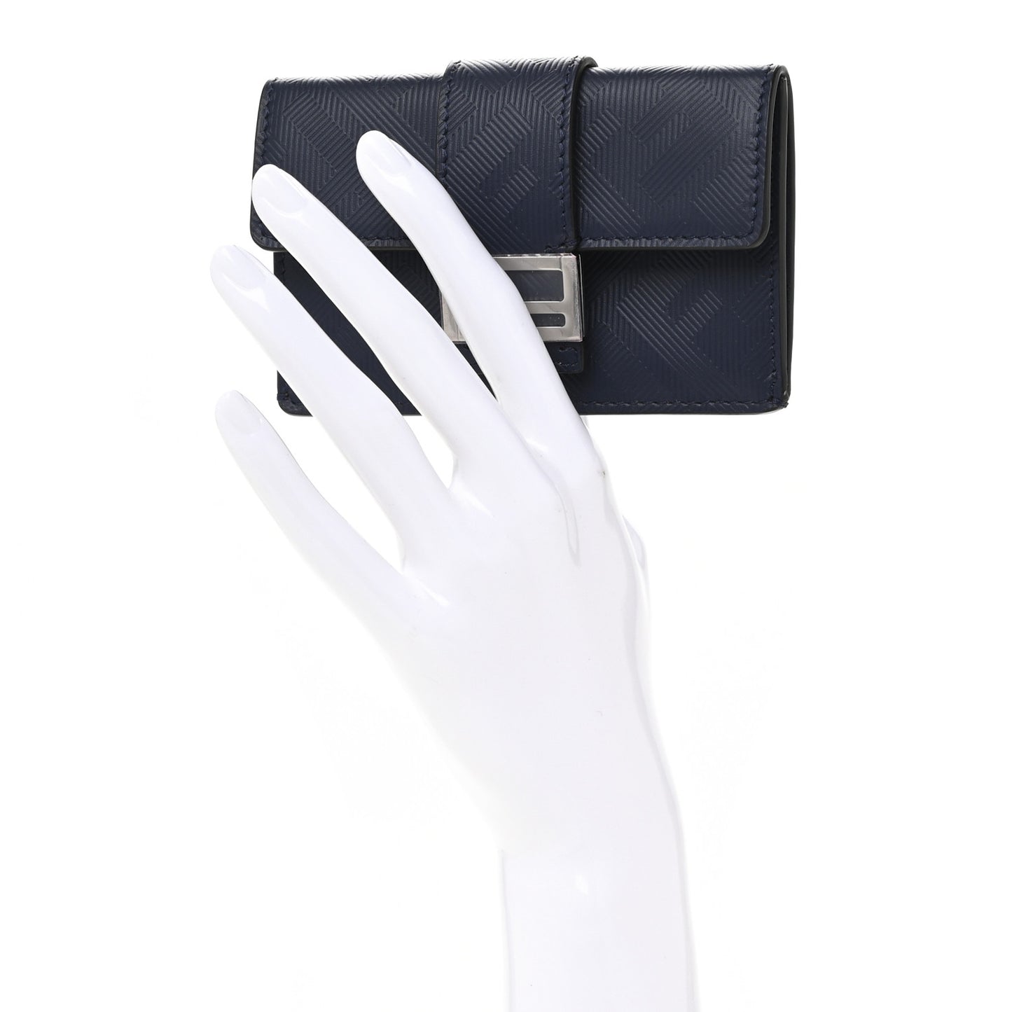 Calfskin FF Embossed Baguette Card Case Blueberry