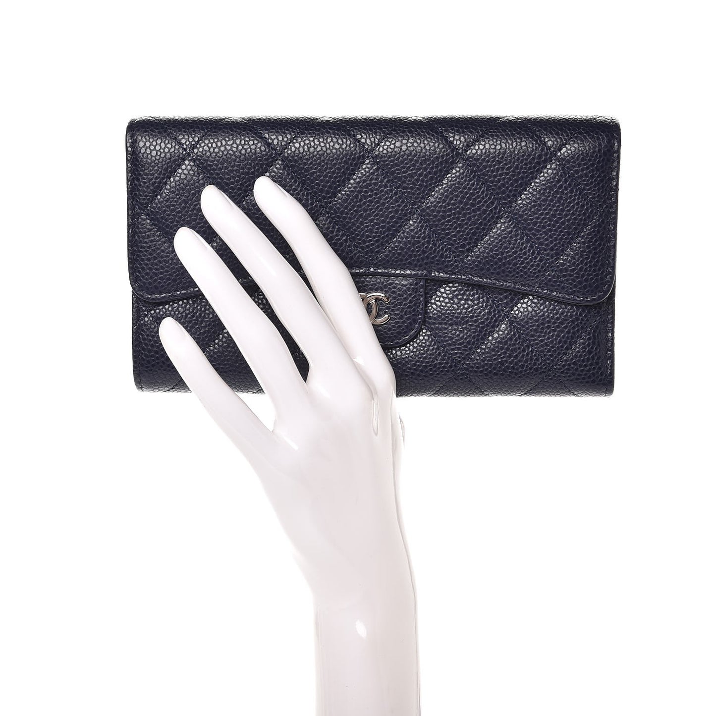 Caviar Quilted Large Flap Wallet Blue