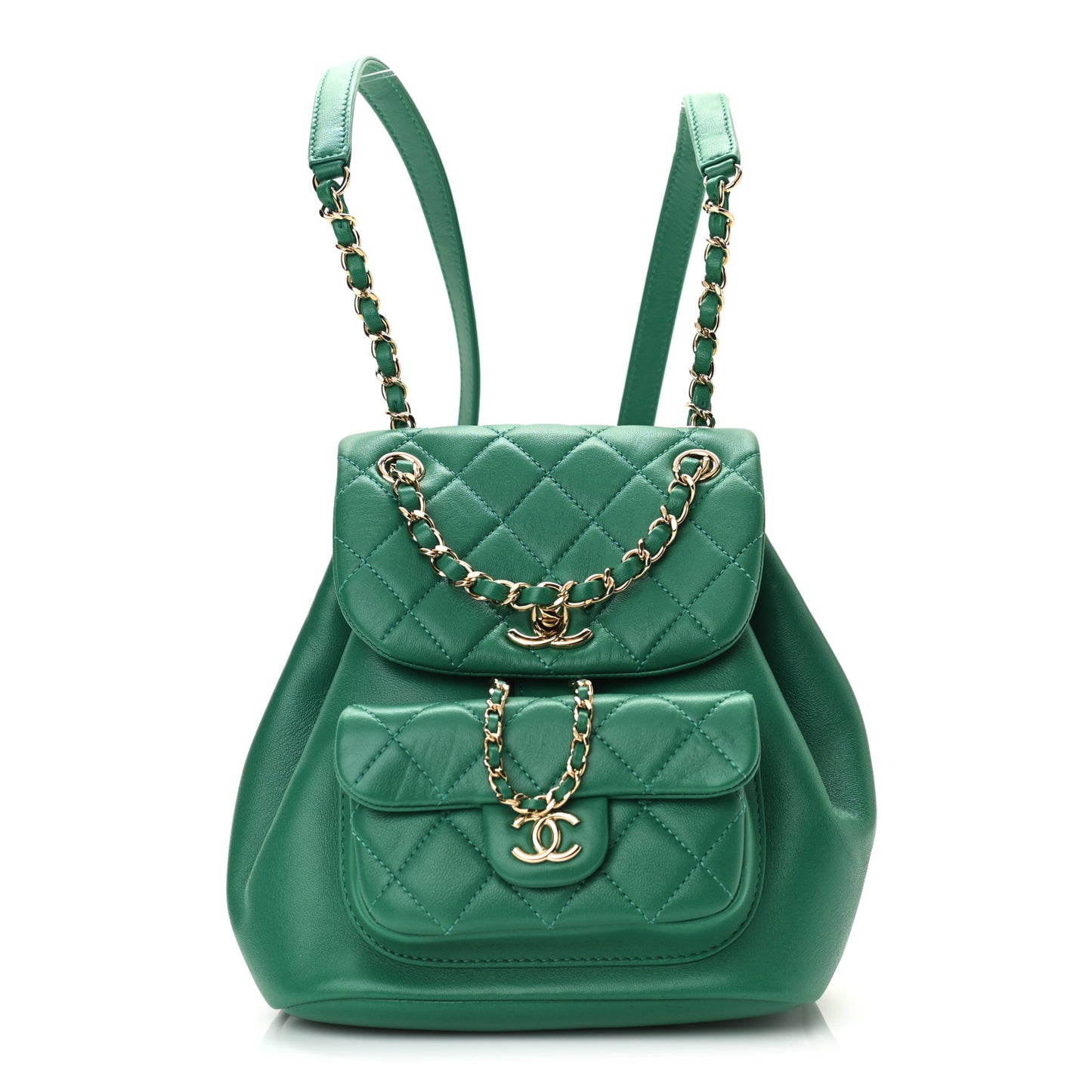 Lambskin Quilted Small Duma Drawstring Backpack Green
