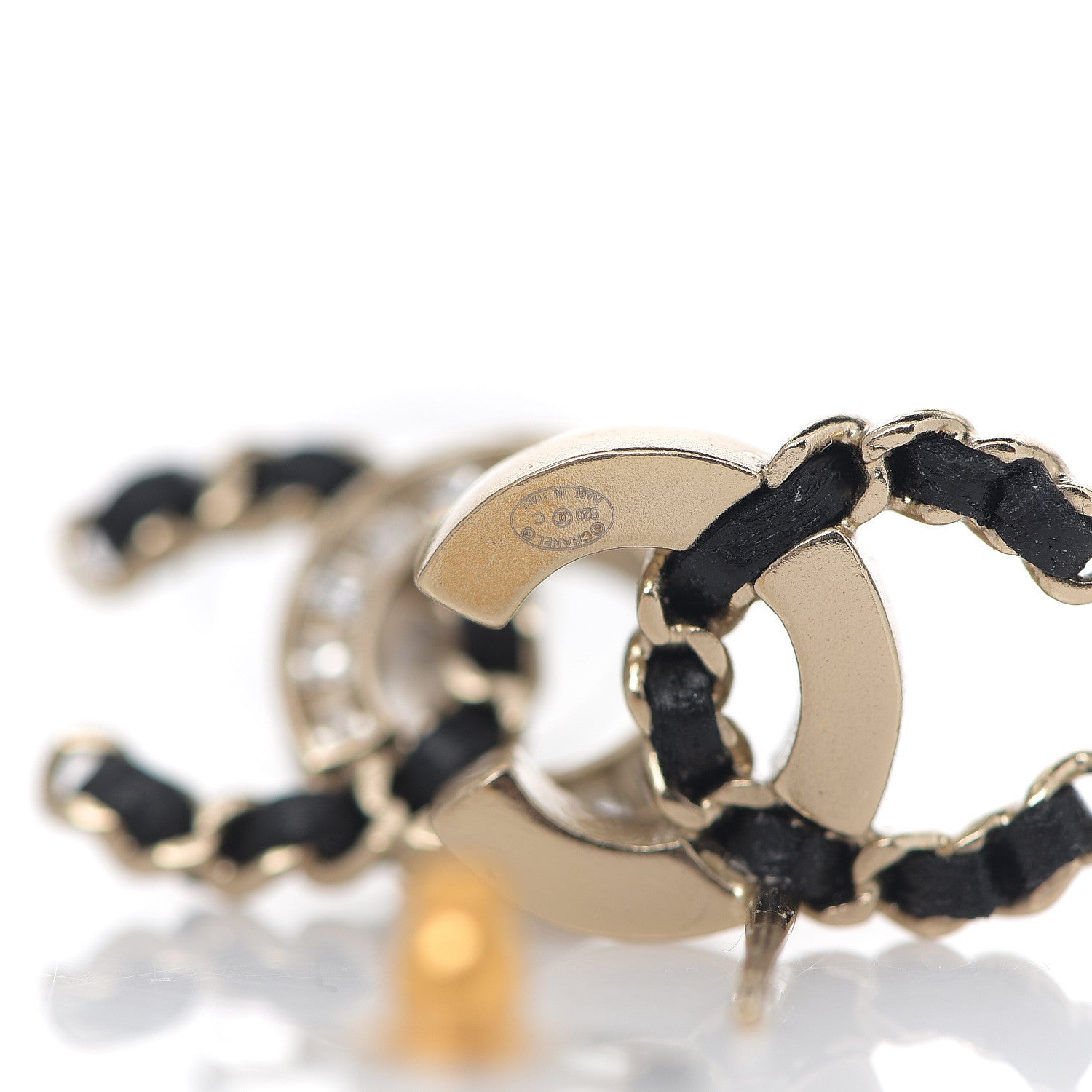 Chanel Crystal Baguette Lambskin Chain CC Vintage Allure Stud Earrings Black Gold 2 of 3