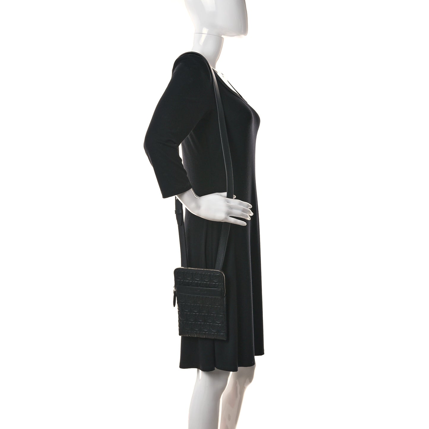 Calfskin Gancini Embossed Travel Pouch Black