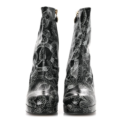 Chanel Calfskin Camellia Printed Ankle Boots 38.5 Black White 3 of 11