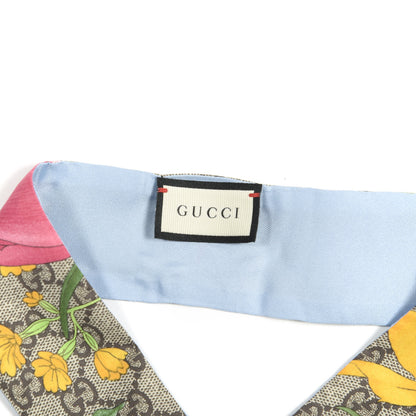 Gucci Silk Twill GG Monogram Special Flory Neck Bow Scarf Beige Sky Blue 2 of 3