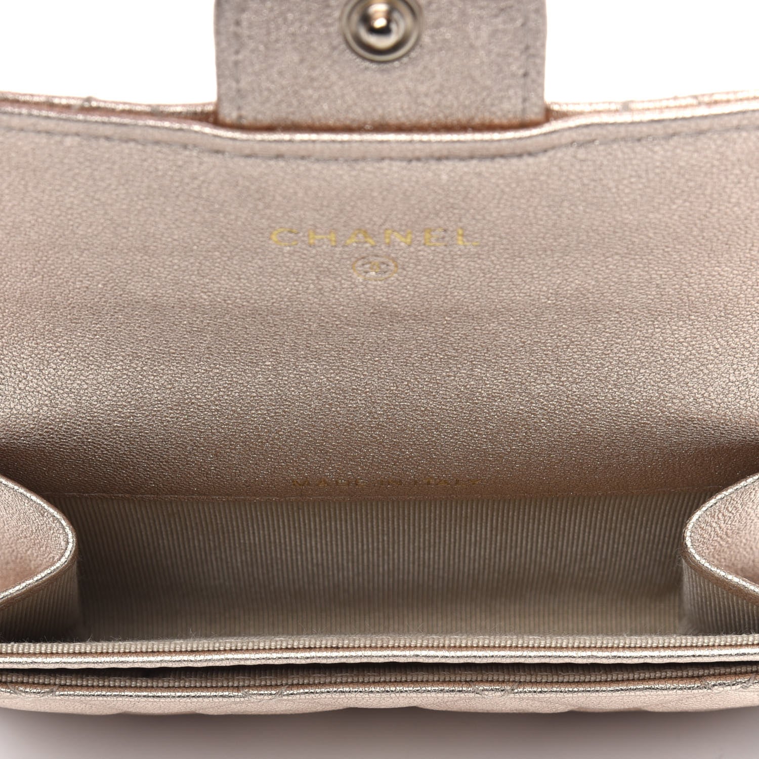 Chanel Metallic Lambskin Quilted Flap Card Holder Wallet Gold 5 of 10