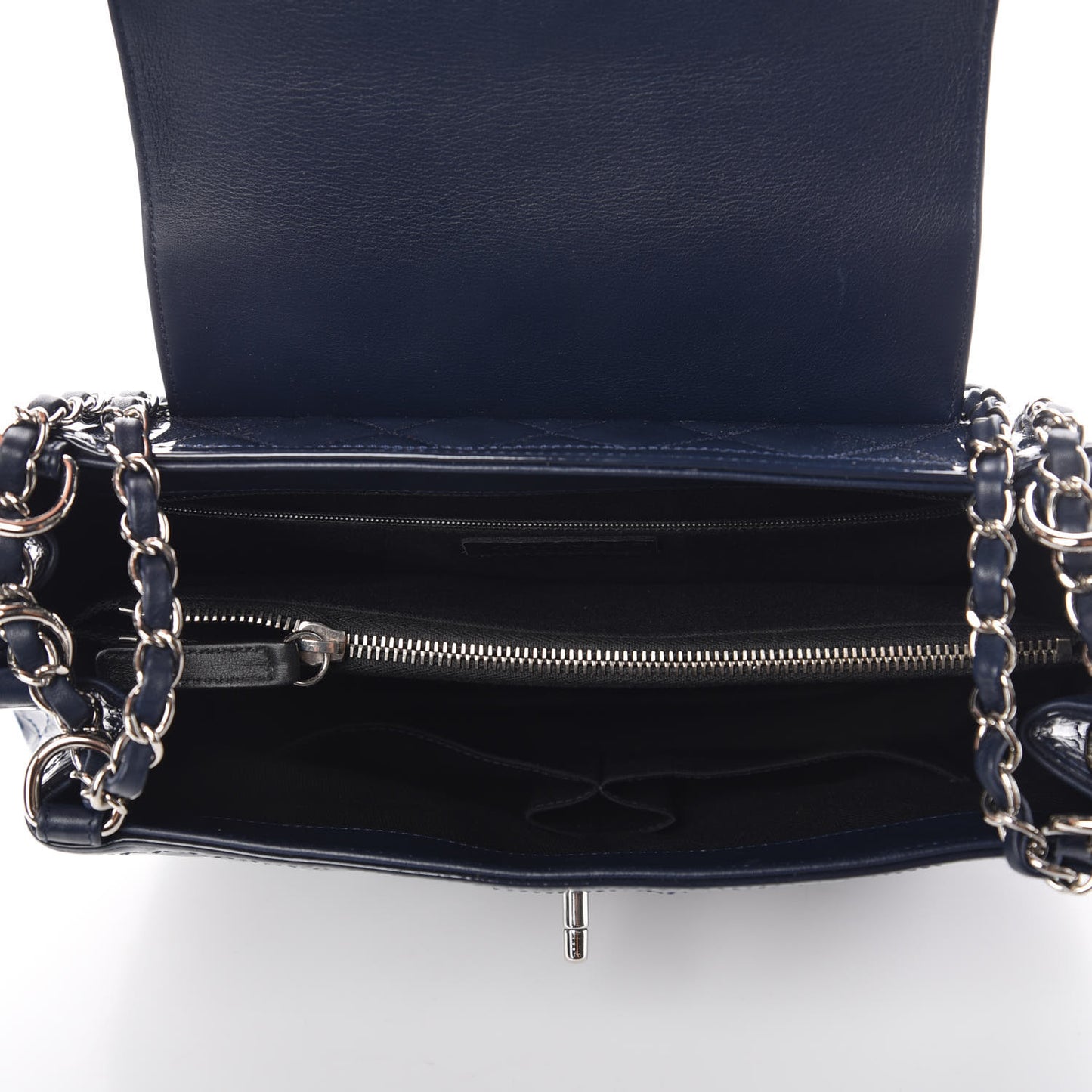 Patent Quilted Large Coco Shine Accordion Flap Dark Navy Blue