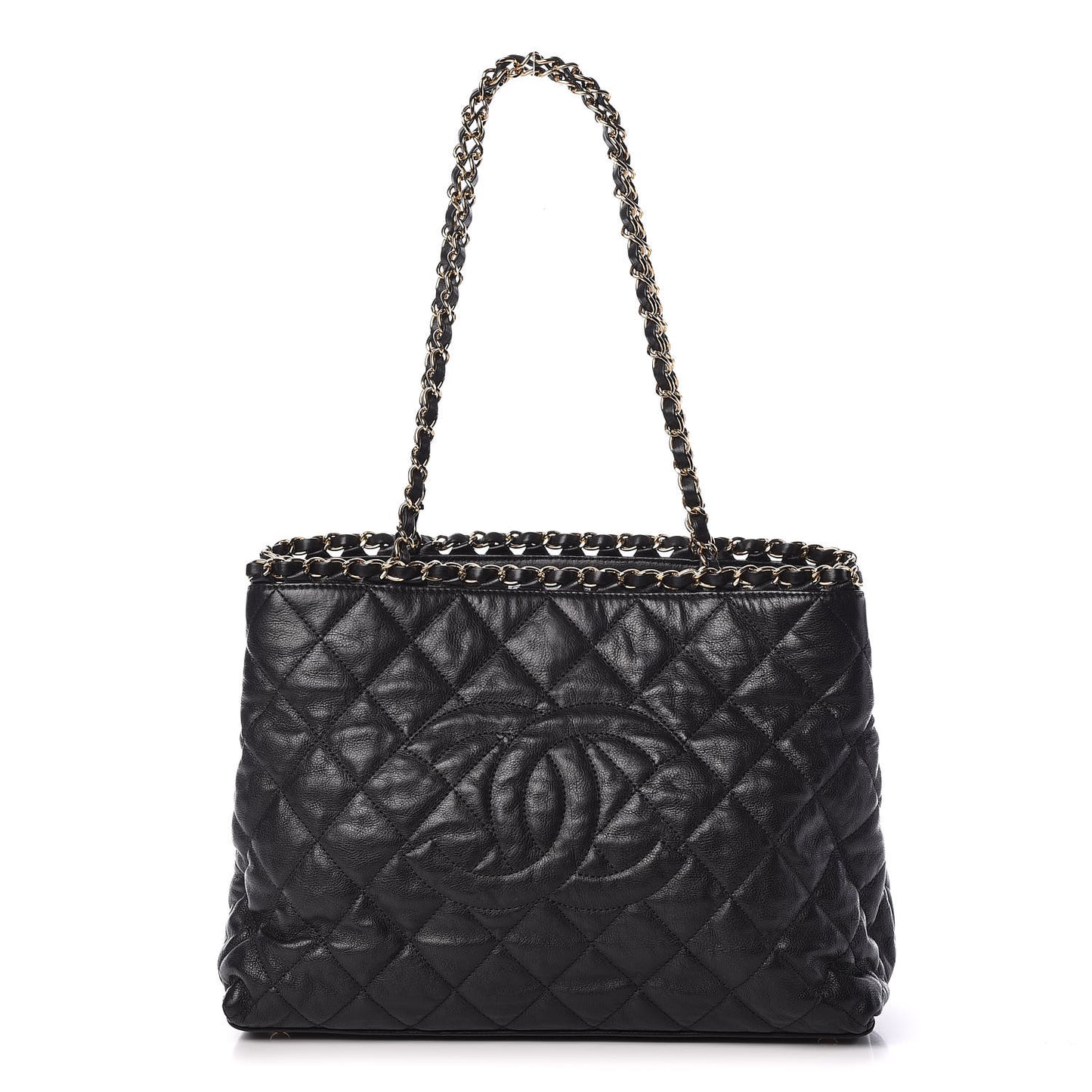 Calfskin Quilted Small Chain Me Tote Black
