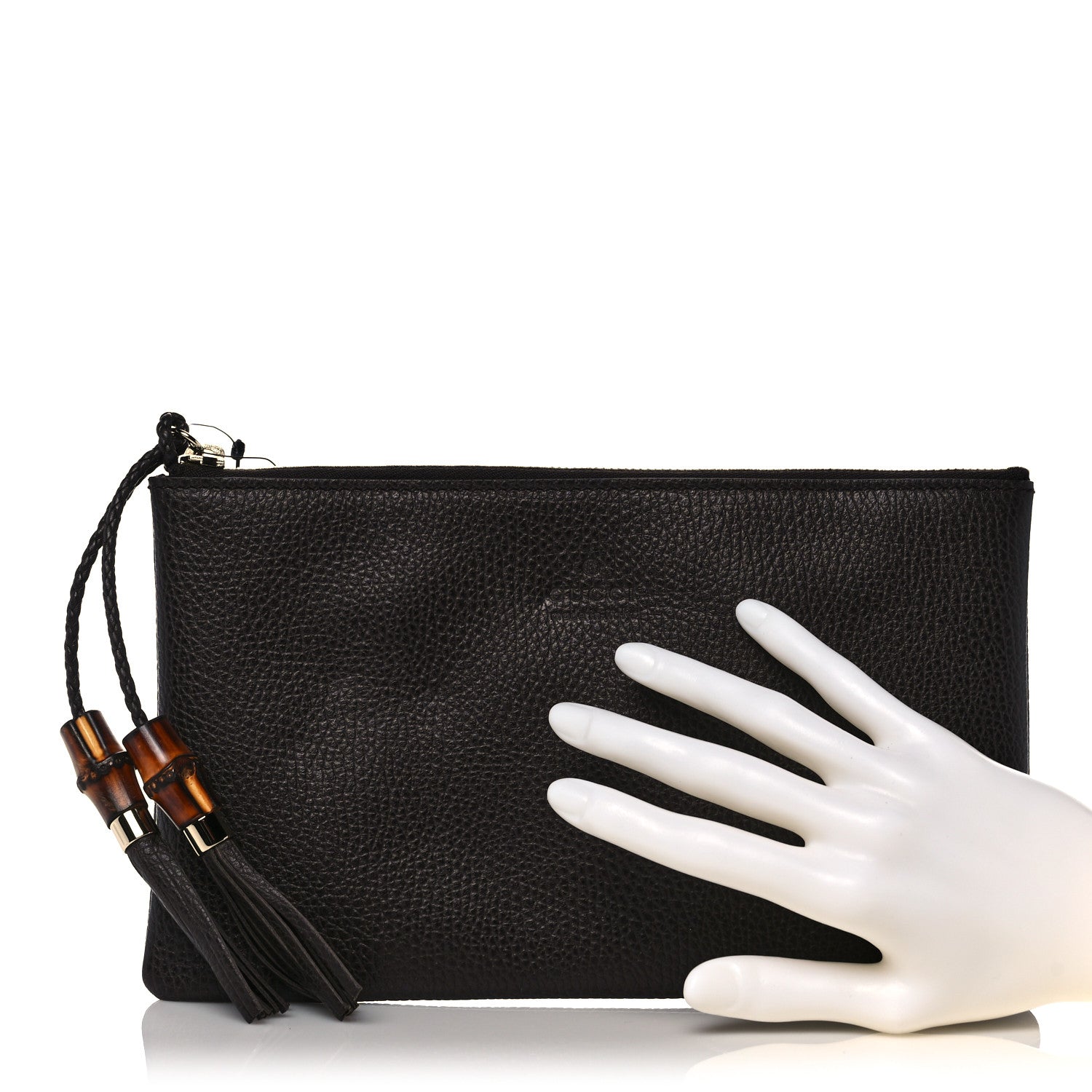 Gucci Pebbled Calfskin Large Bamboo Clutch Dark Brown 2 of 8