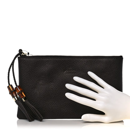 Gucci Pebbled Calfskin Large Bamboo Clutch Dark Brown 2 of 8