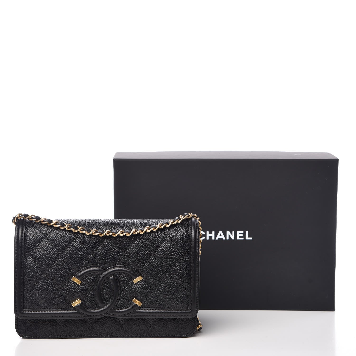Chanel Caviar Quilted CC Filigree Wallet On Chain WOC Black 11 of 11