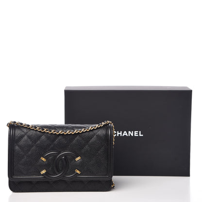 Chanel Caviar Quilted CC Filigree Wallet On Chain WOC Black 11 of 11