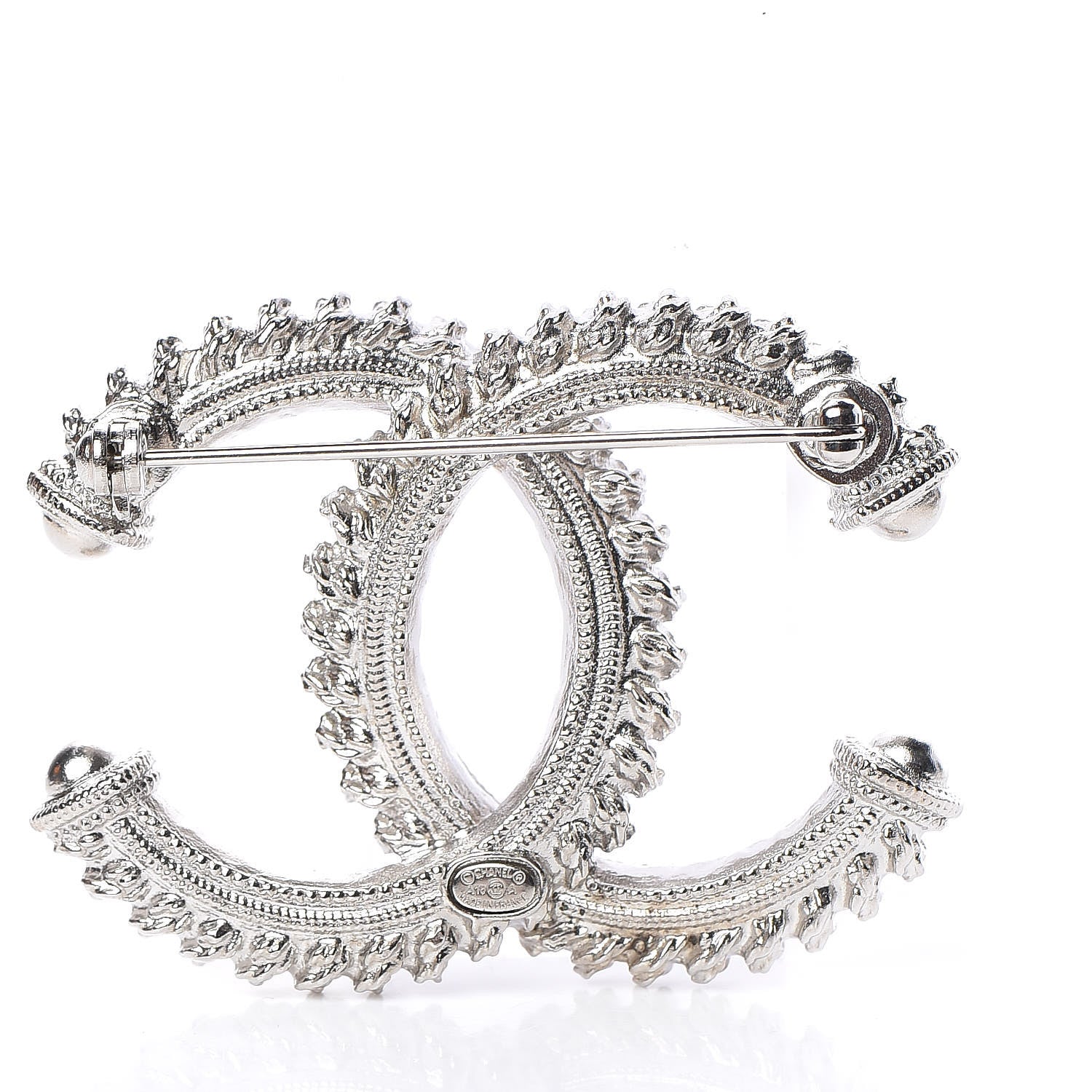 Chanel Textured CC Brooch Silver 3 of 5