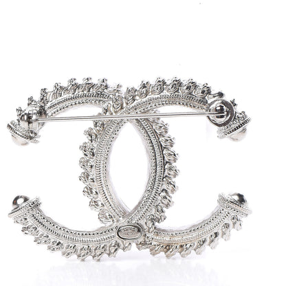 Chanel Textured CC Brooch Silver 3 of 5