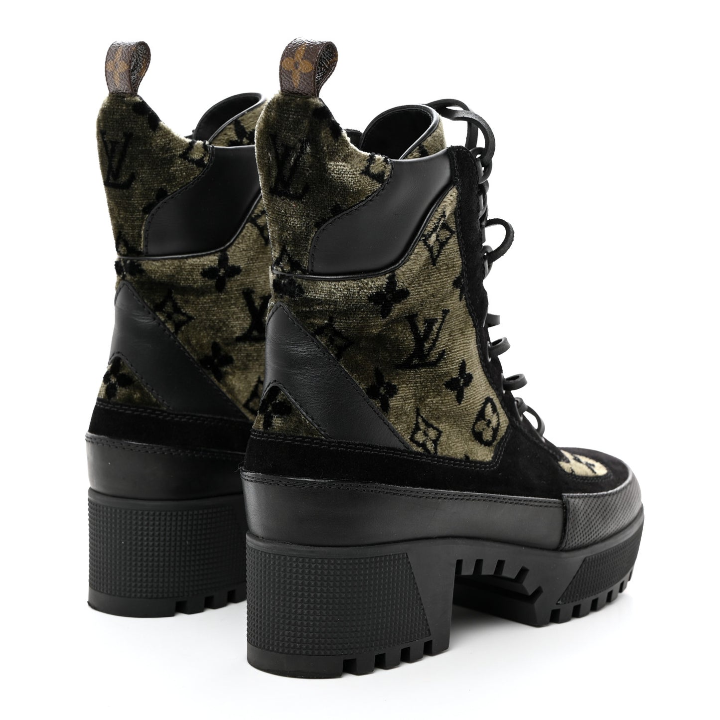 Velvet Calfskin Monogram Laureate Platform Desert Boots 37 Black Green