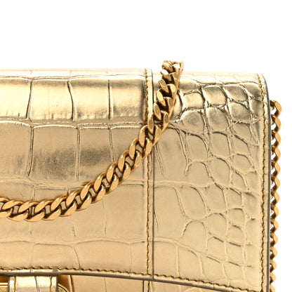 Balenciaga Metallic Calfskin Crocodile Embossed Hourglass Chain Bag Gold 9 of 12