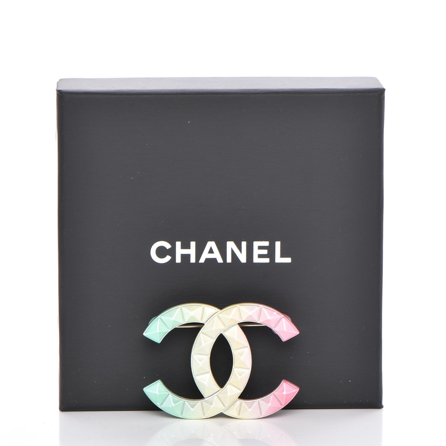 Metal Studded CC Rainbow Brooch Multicolor