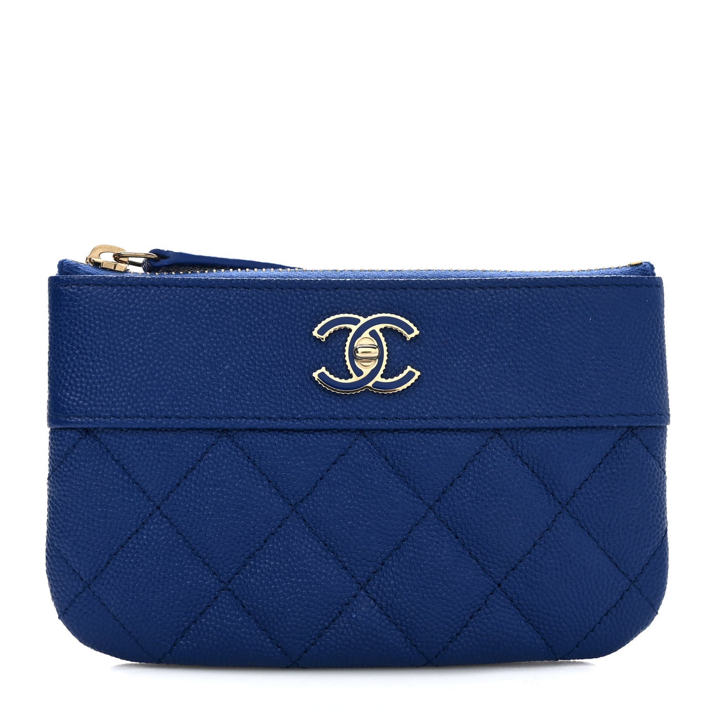 Caviar Quilted Small Vintage Mademoiselle Cosmetic Case Dark Blue
