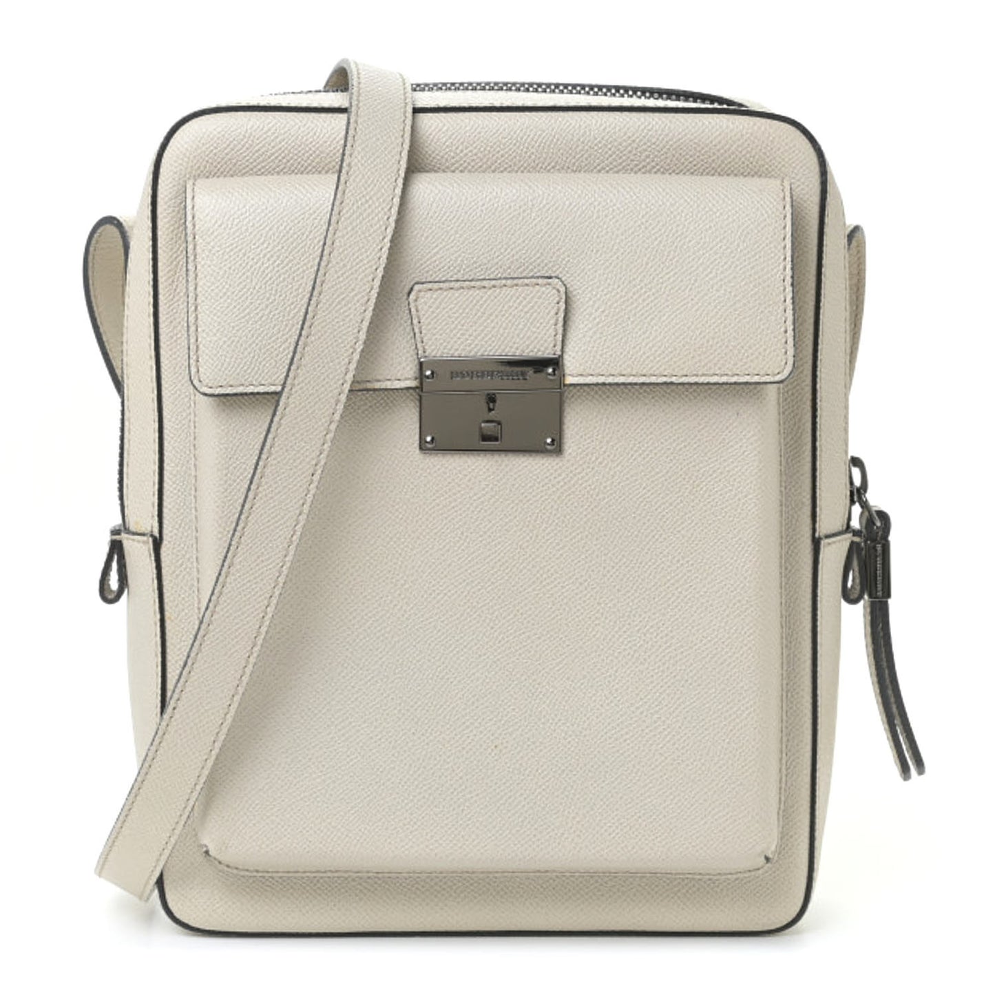 Grained Calfskin Crossbody Bag White