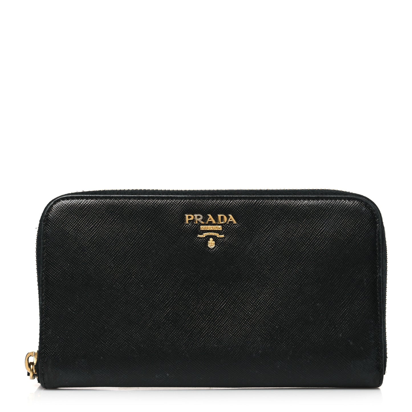 Saffiano Metal Zip Around Wallet Black